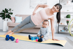 mom exercising with baby