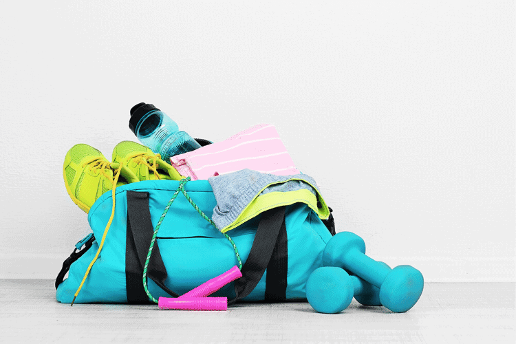 Gym bag with exercise equipment