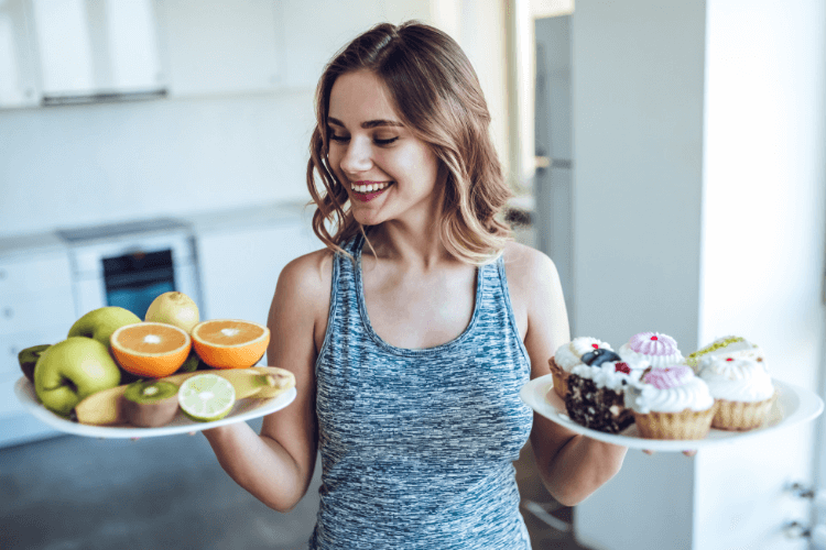 image of woman with fruit and pastries